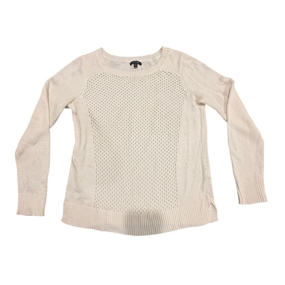 Apt. 9 Women's Cream White Open Knit Panel Long Sleeve Pullover Sweater Size S